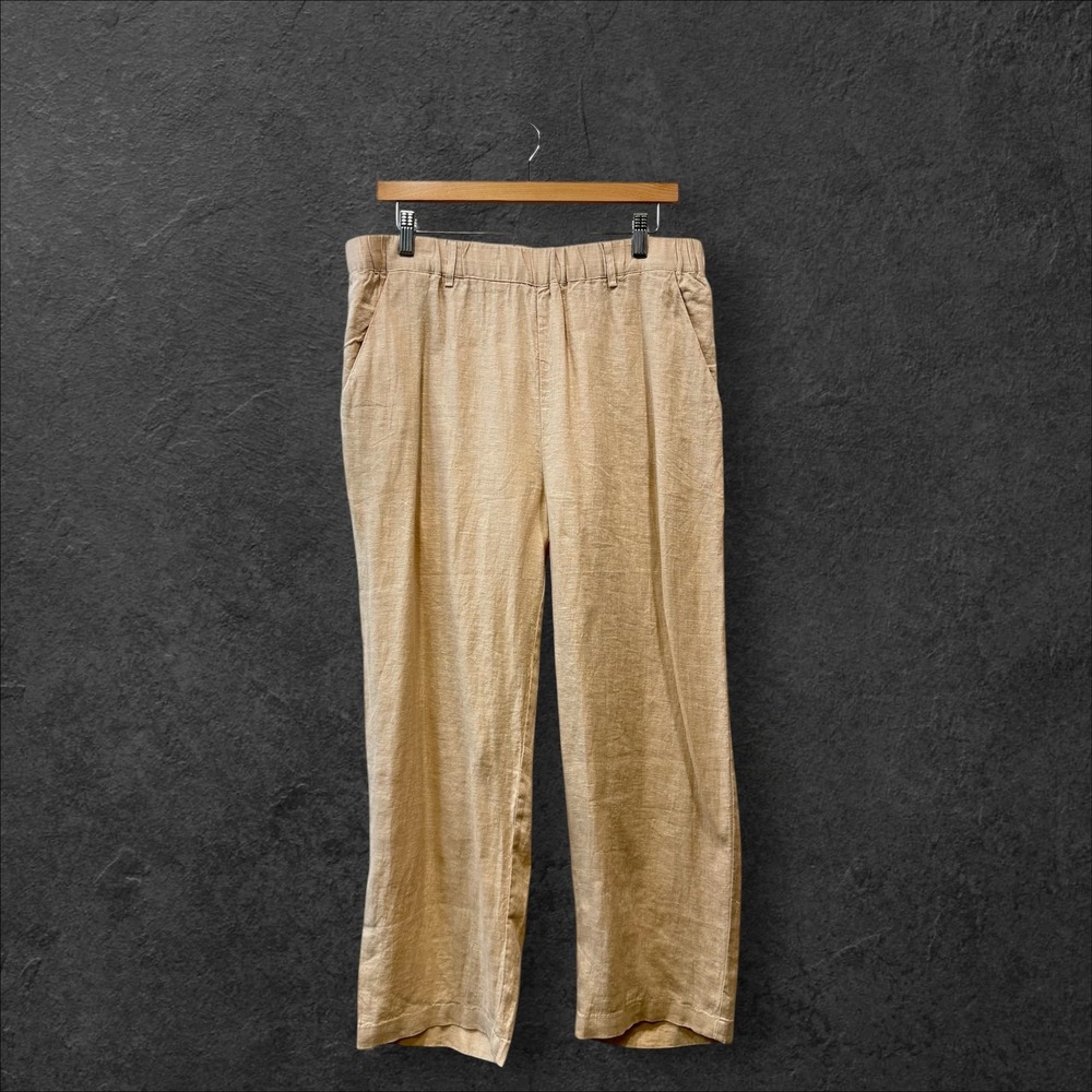 Quince Womens 100% European Linen Wide Leg Pants Driftwood Beige L 25in Inseam